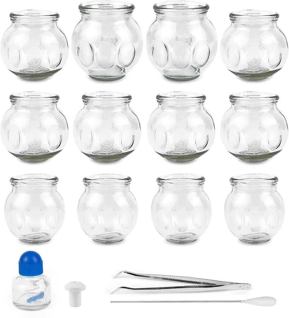 Tenchi 12-Piece Glass Fire Cupping Therapy Set  Professional Chinese Massage Cups for Pain Relief, Myofascial Release, Acupuncture, Muscle Recovery & Cellulite Reduction | Complete Kit