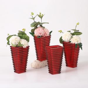 MCMCNCUIU Crystal Vases Set of 4, Red Glass Vases, Crystal Vase for Centerpieces, Modern Flower Vase for Living Room, Bedroom, Kitchen, Dining Table, Shelf, Wedding, 6 Inches