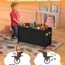 100L Large Kids Toy Box with Wheels, Toy Chest Storage Organizer for Toddlers, Boys, Girls, Toy Storage Bin for Stuffed Animals, PlayRoom, Bedroom, Nursery, Living Room, Black