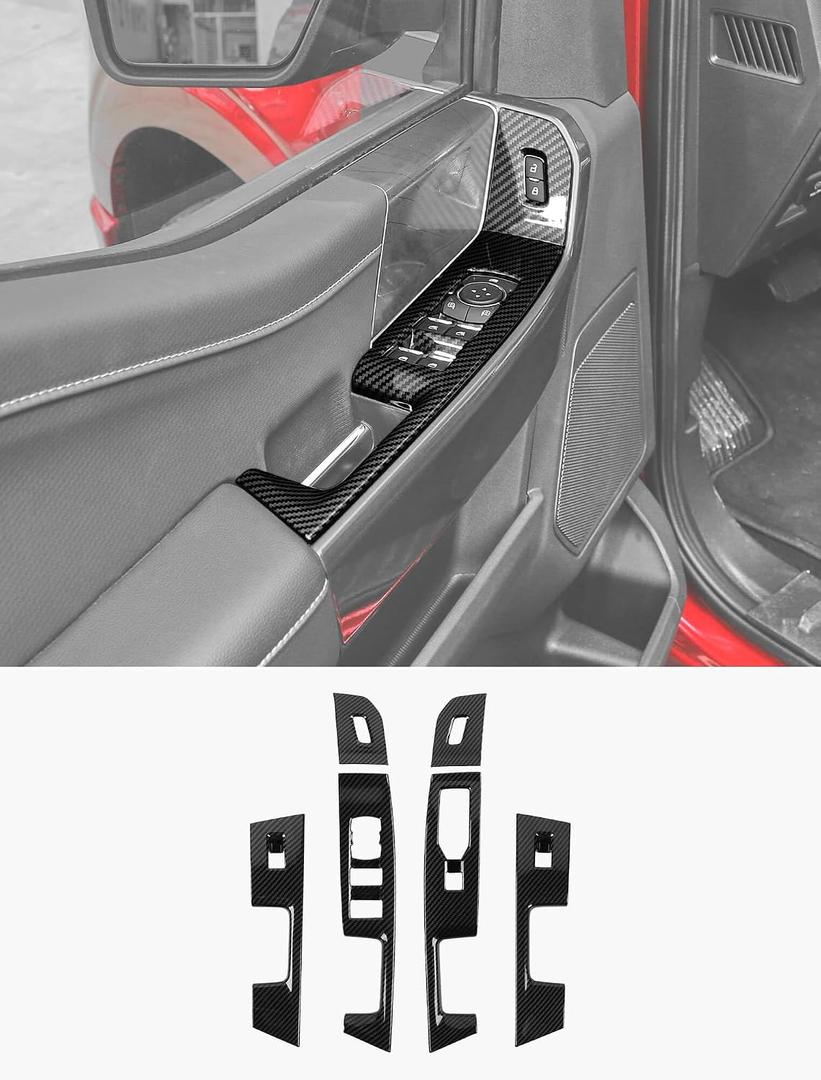 Savadicar Carbon Fiber Interior Accessories - Door Window Button Panel Trim Cover for Ford F150 (2021-present) - Premium Texture Interior Decor Upgrade Kit, 4-Piece Set