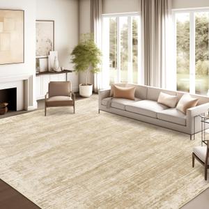 zesthome 9x12 Area Rugs for Living Room, Non-Slip Backing Washable Rug, Modern Abstract Area Rug, Stain Resistant Rugs for Bedroom, Ultra-Thin Large Area Rugs, Area Rug 9x12 (Beige/Brown)