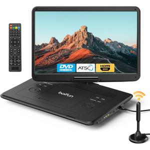 Boifun 17.5" Portable TV/DVD Player Combo with 15.6" Large HD Swivel Screen, Digital TV ATSC Tuner, Built-in Battery, Support HDMI in/USB/Micro SD/AV Out and Multiple Disc Formats, Black
