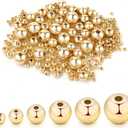 MICROAMOY 500pcs 14K Gold Round Beads,Durables Beads That Do Not Fade Easily,Seamless Spacer Beads,Brass Loose Beads,Gold Beads for Jewelry Making (2MM)