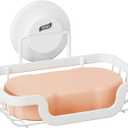 TAILI Soap Holder Bar Dish Suction Cup, Bar Shampoo Rack for Shower Wall, Draining Soap Saver Tray for Bathroom, Rustproof Stainless Steel Sponge Holder for Tub, Kitchen, Drill-Free, White (1 Tier)