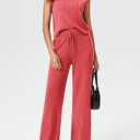 Imily Bela Womens 2 Piece Outfits Sleeveless Ribbed Knit Tops Wide Leg Pants Summer Vacation Sweater Matching Lounge Sets (M)