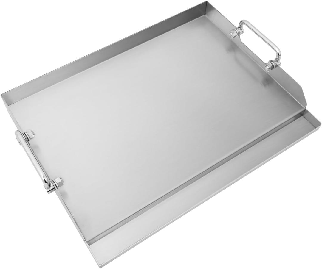 Stainless Steel Griddle Plate for Charcoal/Gas Grill, Flat Top Griddle with Even Heating for BBQ, Camping, Tailgating and Parties, 17" x 13" Silver