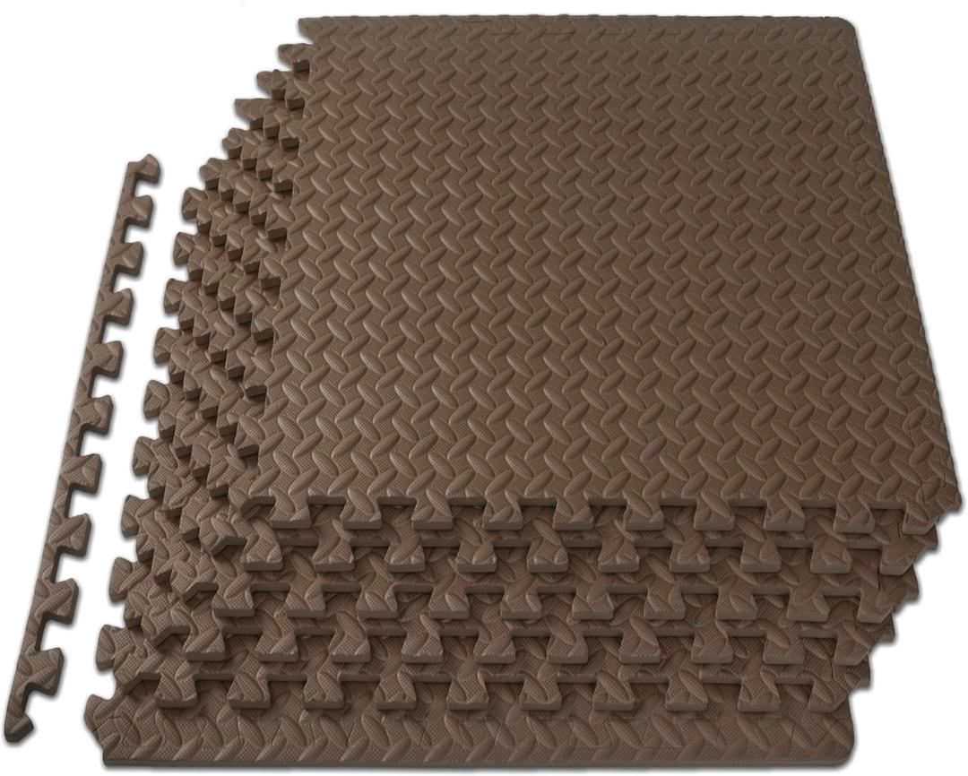 ProsourceFit Puzzle Exercise Mat  in, EVA Interlocking Foam Floor Tiles for Home Gym, Mat for Home Workout Equipment, Floor Padding for Kids, Brown, 24 in x 24 in x  in, 24 Sq Ft - 6 Tiles