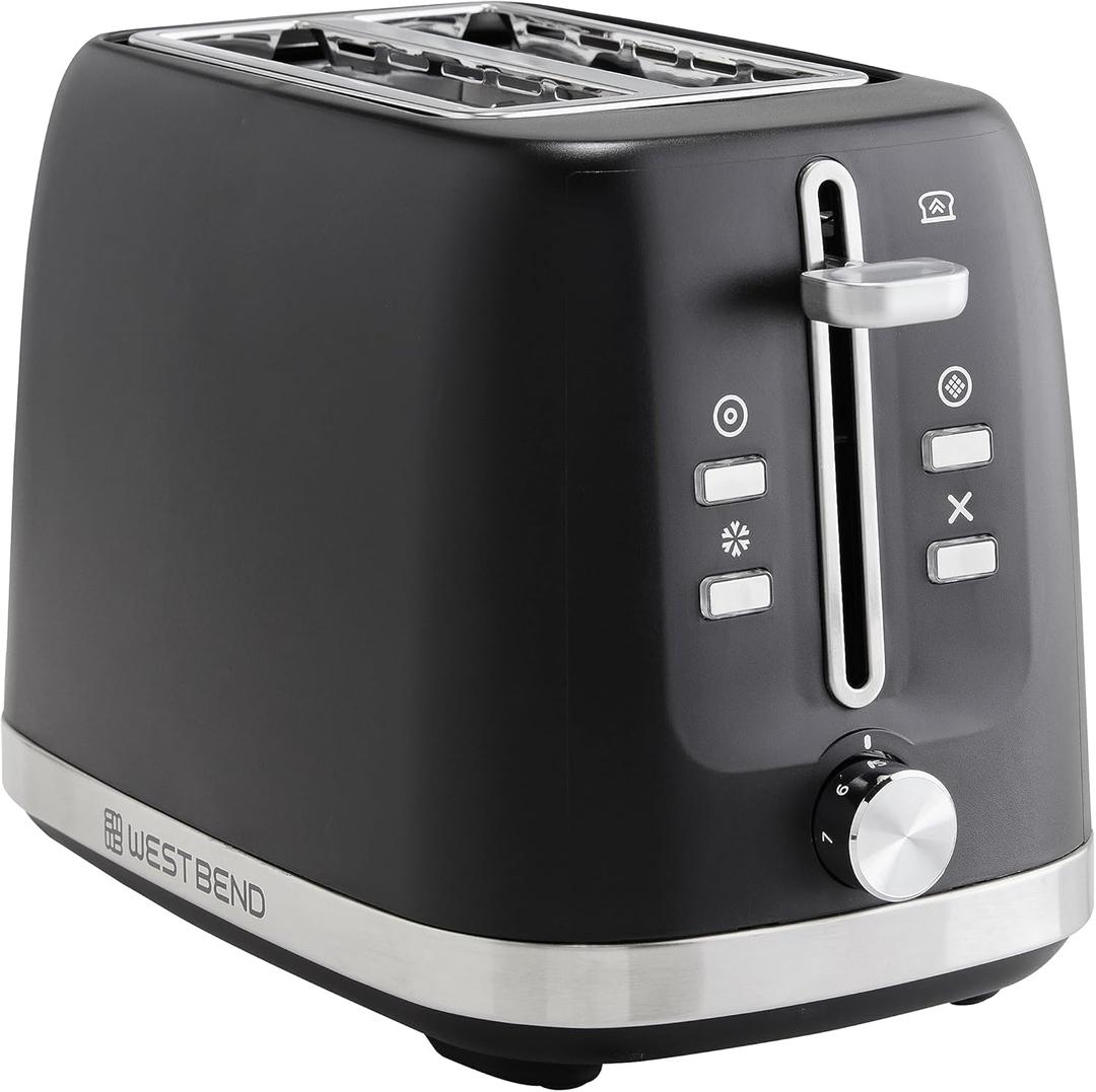 West Bend Toaster 2-Slice Extra-Wide and Deep Slots with 3 Functions and 7 Shade Settings Manual Toast Lift Lever Auto Shut-Off and Removable Crumb Tray, 750-Watts, Black