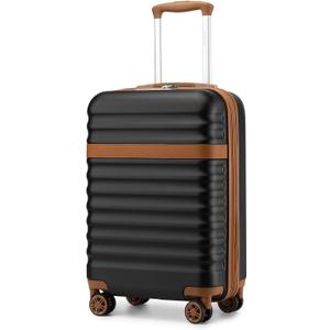 Kono Airline - Approved Carry - On Luggage, 22x14x9 inches, with TSA Lock, 20 - Inch Expandable Lightweight Hardshell Suitcase (Black - Brown, Suitable for 1-3 Days of Travel)