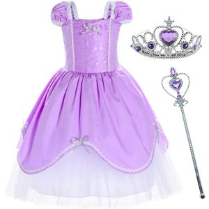 Princess Costume Birthday Party Dress for Girls (Fit Heights 40", Purple 24)