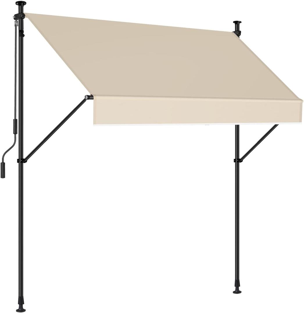 Manual Retractable Awning  78 Non-Screw Outdoor Sun Shade  Adjustable Pergola Shade Cover with UV Protection  100% Polyester Made Outdoor Canopy  Ideal for Any Window or Door Cream