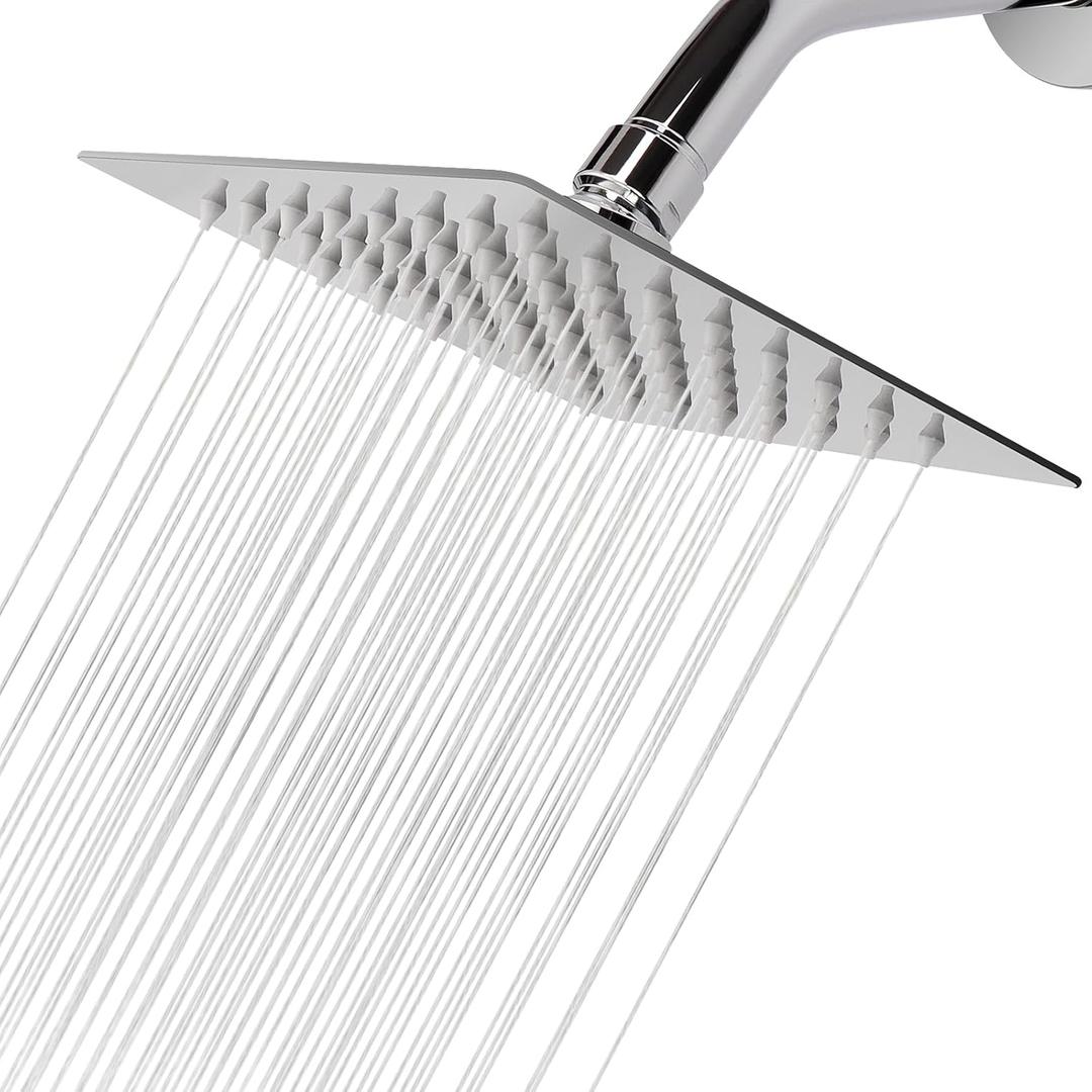 NearMoon Rain Shower Head, High Flow Stainless Steel Square Rainfall Shower, High Pressure Design, Awesome Shower Experience Even At Low Water Flow (6 Inch, Chrome Finish)
