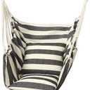 Hanging Hammock Chair Swing， 2 Cushions Included for Any Indoor or Outdoor Spaces Capacity Portable(Black White Stripes)