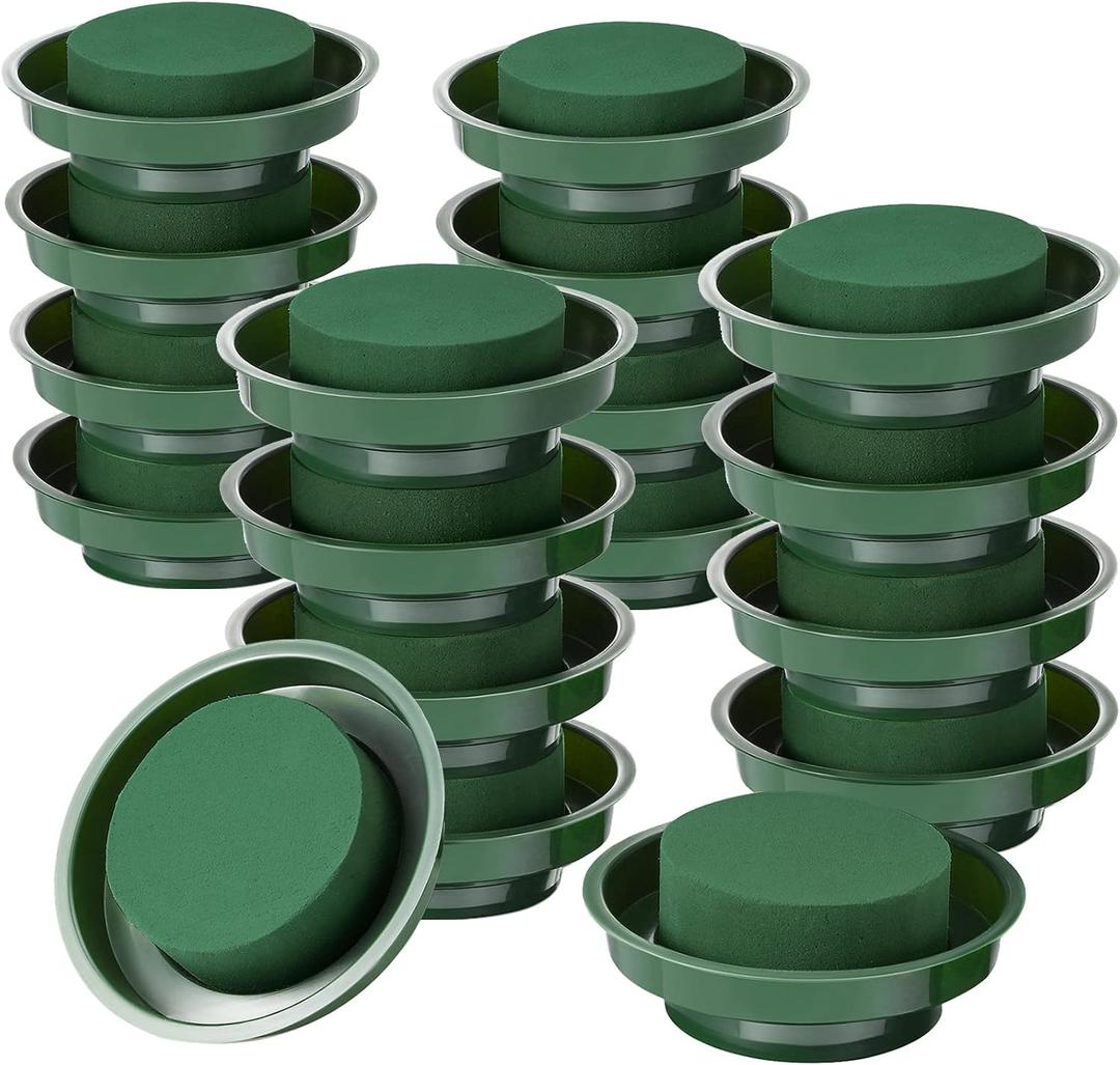 Maitys 16 Pieces Floral Foam with Bowl 4.7 Inch Green DIY Flower Arrangement Kit Round Wet Foam, Wedding Aisle Flowers, Party Decoration