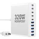 320W USB C Charger Block, 10-Port USB C Charging Station GaN III PD 65W Laptop Fast Charger Adapter for MacBook Pro/Air, DELL, iPad, iPhone, Samsung Galaxy White