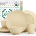 Homienly Premium Wheat Straw Dinnerware Sets, Lightweight & Unbreakable Plates and Bowls Sets,Cups,Service for 4,Dishwasher and Microwave Safe 16 PCS Dish Sets for HomeCamping- Beige