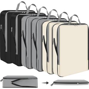 Hosuly 6 Pcs 17.3 x 12.6'' Compression Packing Cube Bag Extra Large Travel Expandable Space Saving Organizers XL for Luggage Storage(Black, Gray, Beige)