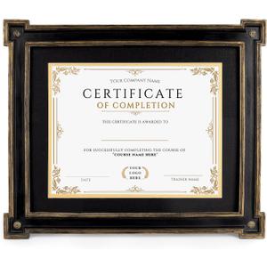 AELS 8.5 x 11 Diploma Frame for Wall and Tabletop Display, Vintage College Degree Document Certificate Frame with HD Glass, Fits 8.5 x 11 Certificates with Mat or 11 x 14 without Mat, Black with Gold
