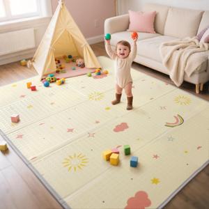 Extra Large Foldable Play Mat, Reversible Baby Play Mat with Edge Reinforcement, Non-Toxic & Waterproof Baby Mat for Floor, Foam Playmat with Travel Bag, Rainbow, Cloud & Moon, 79"x71" (71'' x 79'' x 0.6'')