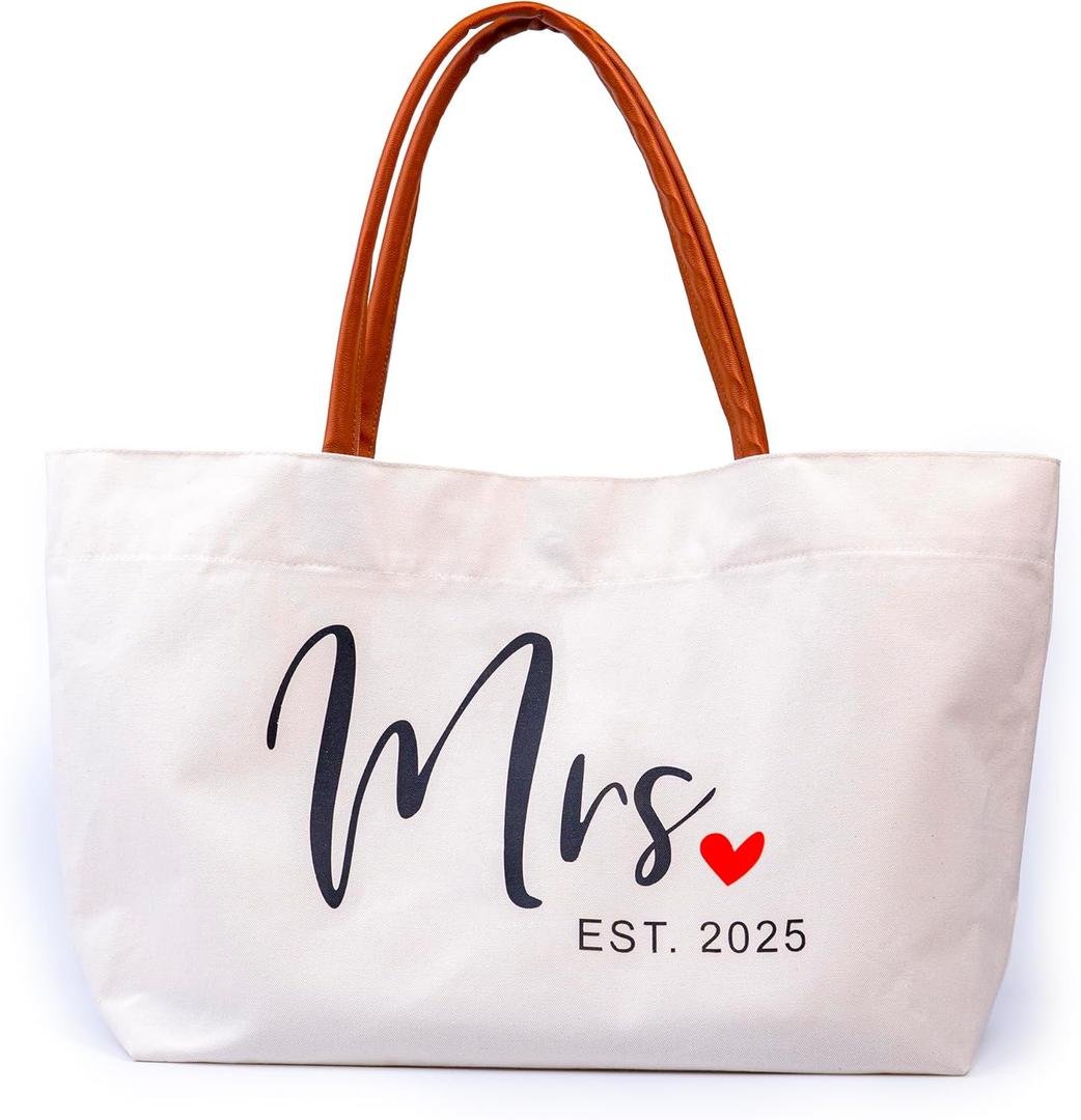 Mrs Tote Bag Est. 2025  Wedding Gift Bag for Bride, Bachelorette Party Tote, Canvas Honeymoon Bag for Women