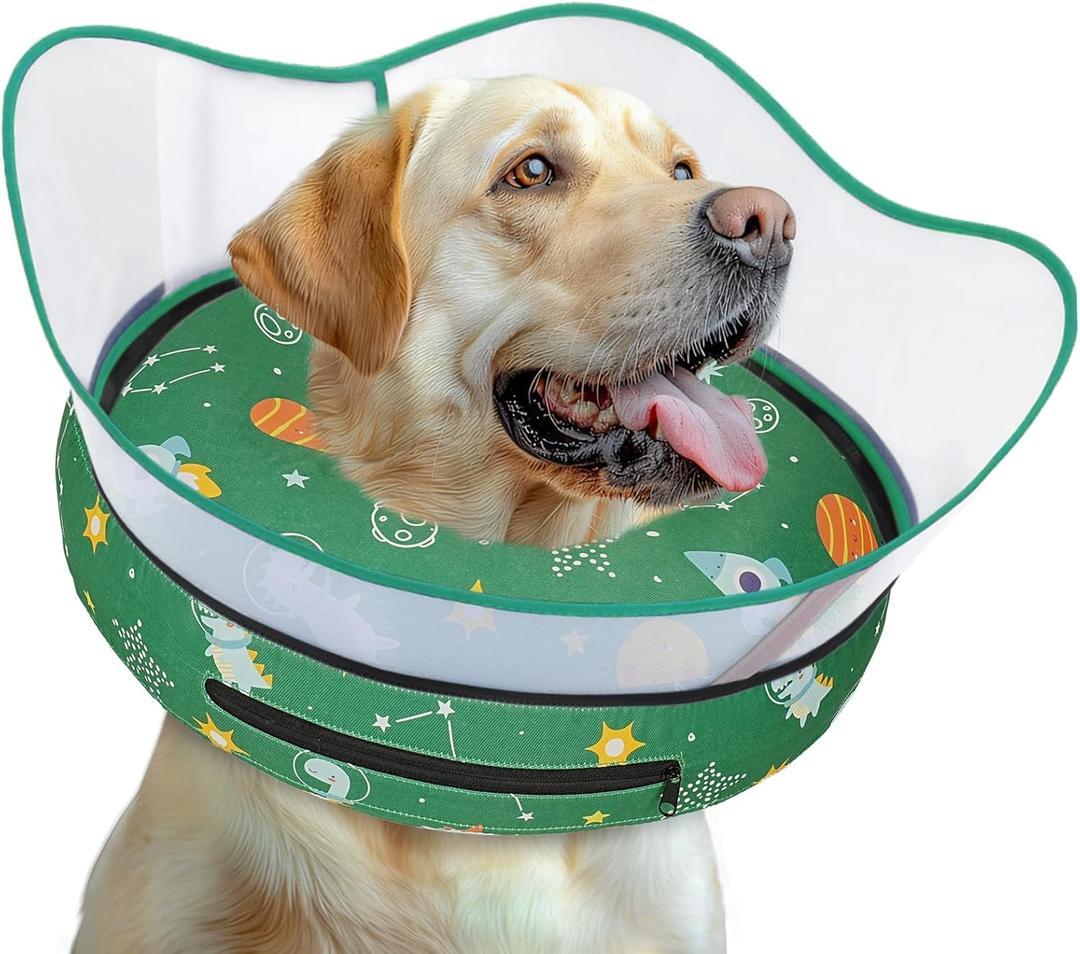 Elevated Inflatable Dog Cone Collar to Stop Licking, Dog Donut Collar After Surgery, Soft Pet Cone Alternative for Small Medium Large Dogs (S(Neck 7"-9.5"), Green)