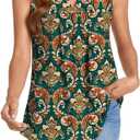 SUNNEGOO Womens Summer Tank Tops Sleeveless Cute Loose Fit Dressy Casual Flowy Blouses Printed Pleated Shirt Trendy Tunic (L)