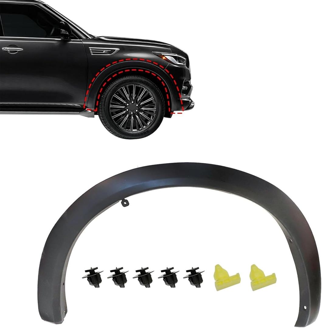 Front Passenger Fender Trim Molding, Fit for Infiniti QX80 2014-2022, QX56 2011-2013, Replace# IN1291102 638101LA2A 63810-1LA2A, Wheel Fender Flare Arch Trim