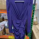 Women's Sexy V Neck Wrap Dress Long Sleeve Ruched Cocktail Party Bodycon Mini Dress, Small