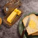 Champagne Color Glass Butter Dish with Lid, Covered Butter Stick Holder Tray, Crystal Glass Butter Storage Container for Kitchen Countertop