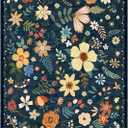 Washable Area Rugs, Floral Rug, Large Carpet for Living Room Bedroom,8'x 10',Blue