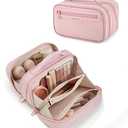 BAGSMART Travel Makeup Bag, Make Up Bag with Multiple Compartments for Organizer, Compact & Durable Cosmetic Organizer for Women for Travel Accessories (Pink