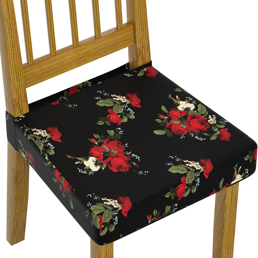 Elastic Stretch Dining Chair Covers Set of 6, Floral Printed Chair Covers, Soft Fabric Removable Washable Upholstered Chair Seat Protector, No Rear Covers (1,6) (Fa)