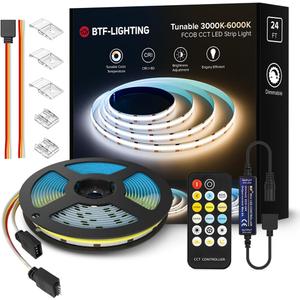 BTF-LIGHTING FCOB COB CCT 24V Kit Flexible High Density 24FT RF Dimmable Controller Tunable Color Temperture 3000K-6000K CRI 90+ LED Strip for Bedroom Kitchen Under Cabinet Indoor with DC24V Adapter BTF-LIGHTING FCOB COB CCT 24V Kit Flexible High Density 24FT RF Dimmable Controller Tunable Color Temperture 3000K-6000K CRI 90+ LED Strip for Bedroom Kitchen Under Cabinet Indoor with DC24V Adapter