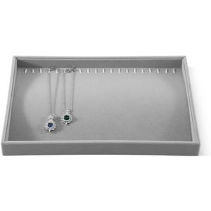Velvet Jewelry Display Tray For Bracelet Pendant Necklace, Multi-Slot Stackable Storage Tray For Long Chain Jewelries, Drawer Insert Jewelry Organizer (Gray)