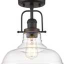 FEMILA Semi Flush Mount Ceiling Light, Farmhouse Close to Ceilight Lighting Fixture, Oil Rubbed Bronze Finish, Clear Glass Pendant Lamp Shade,4FY09-F ORB