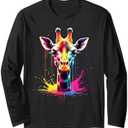 African animal art The colorful giraffe for funny giraffe Long Sleeve T-Shirt size L