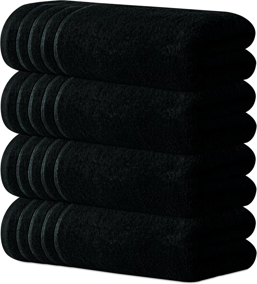 Avalon Towels Bath Towels Set of 4, Size 30 x 60 Inches, Highly Soft and Absorbent, Quick Drying, Lightweight, Perfect for Daily Use (Black)