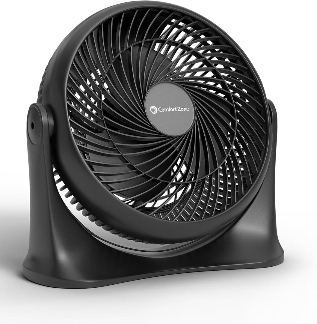 Comfort Zone 11-Inch High-Velocity Tabletop Air Circulator Fan, Quiet Personal Fan with 3 Speeds & 90 Adjustable Tilt  Portable Desk Fan for Home, Bedroom, or Office, Black