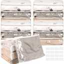 16 Pieces Clear Zippered Storage Bags Plastic Blankets Storage Bags with Zipper and Label Clothing Organizer for Sweater Bed Sheet Quilt Clothes Pillow (13.8 x 11.4 x 3.2 Inch)