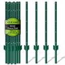 10 Pack Metal Fence Posts, 3ft Heavy Duty U-Post, Green Garden Stakes, No-Dig Post Anchors for Wire Fences, Temporary Fencing, Electric Fence, and Corner Support