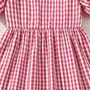 EIAY Shop Girls Floral Casual Dress Puff Sleeve Plaid Smocked Dresses Square Neck for 7-12 Years (9-10 Years, Red Grid)