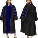 Unisex Deluxe Doctoral Graduation Gown Doctoral Hood and Tam 8 Sided Package (Size: 45"(5'0"-5'2"), Black)