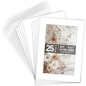 Golden State Art, Pack of 25 White Pre-Cut 5x7 Picture Mat