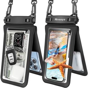 Niveaya Double Space Waterproof Phone Pouch - 2 Pack, Waterproof Phone Lanyard Case with iPhone 16/15/14/13/12 Pro Max up to 8.3", Phone Dry Bags for Vacation Beach Pool Kayak Cruise Travel Essentials