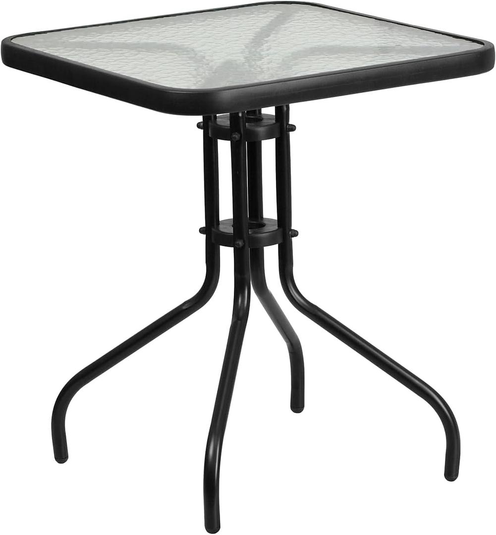 Flash Furniture Barker 23.5'' Square Tempered Glass Metal Table (Clear/Black)