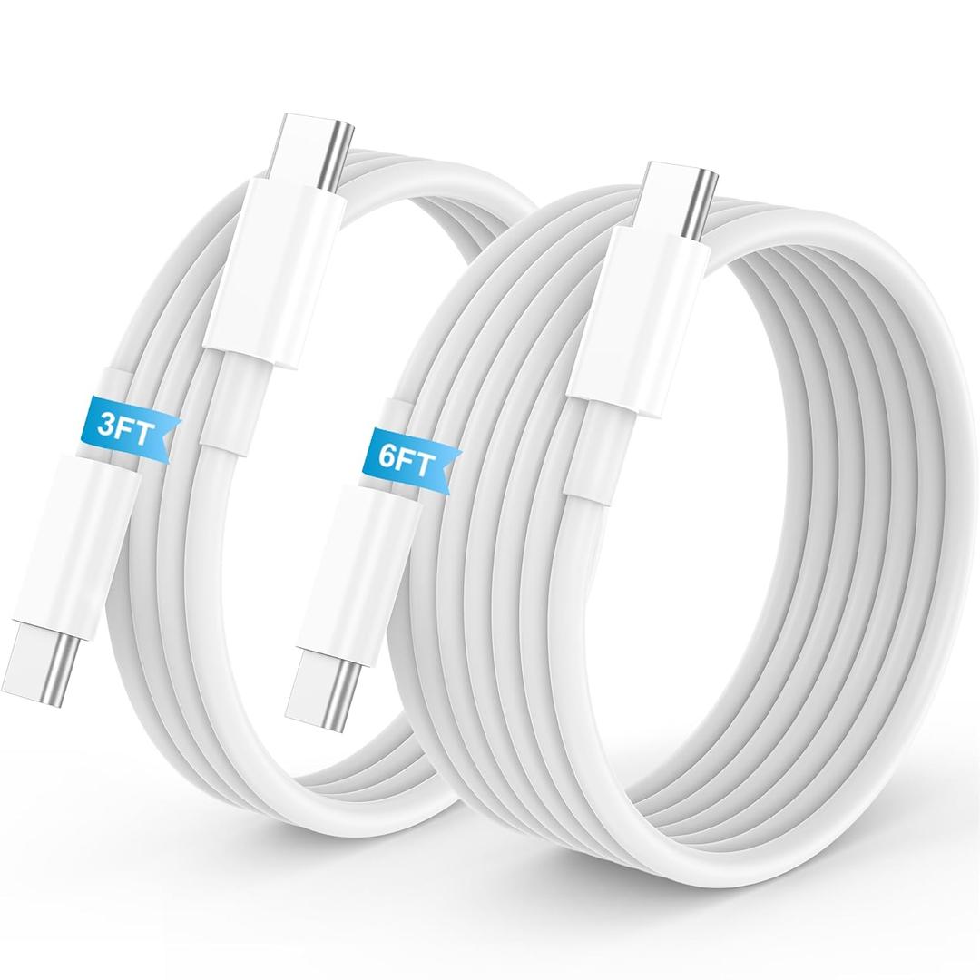 USB C to USB C Cable, 60W [3FT+6FT] for iPhone 17 16 15 Fast Charger Cord, 2Pack Type C to C Charging Cable for Apple 17/16/15/Pro Max, 17e/17Air, for iPad Pro/Air/Mini for MacBook Pro/Air (White)
