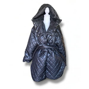 BTFBM Women Button Down Quilted Jacket Coat Winter Fashion Belted Removable Padded Hood Puffer Outerwear With Pockets
, XL