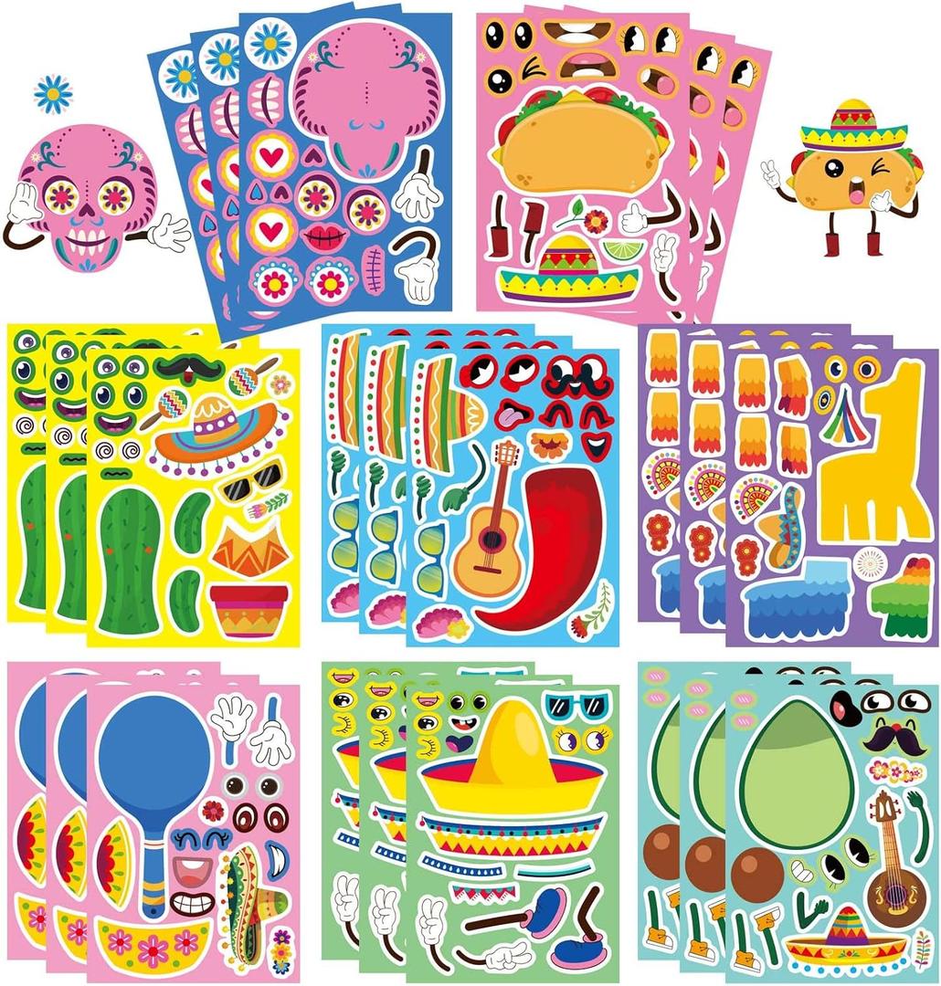 2 x 24 Sheets Mexican Fiesta Party Stickers, Cinco De Mayo Sticker, Make Your Own Mexican Carnival Stickers, Carnival Themed Party Supplies