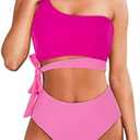 MOOSLOVER Women One Shoulder High Waisted Bikini Tie High Cut Two Piece Swimsuits L