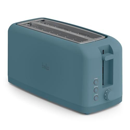 bella 4 Slice Slim Toaster, Fits-anywhere Kitchenware, 6 Setting Shade Control with Reheat & Cancel Buttons, Fits Sourdough, 10” Long Slot, Anti Jam & Auto Shutoff, 900 Watt, Surf